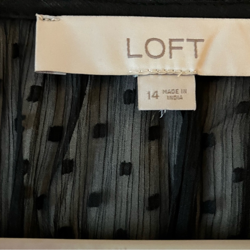 LOFT Tall Clip Godet Flare Dress Black Size 14T - Swiss Dot Texture EUC - Picture 5 of 11